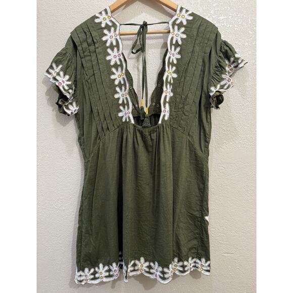 Anthropologie Pintuck Embroidered Mini Dress Women's Size M - Picture 3 of 6